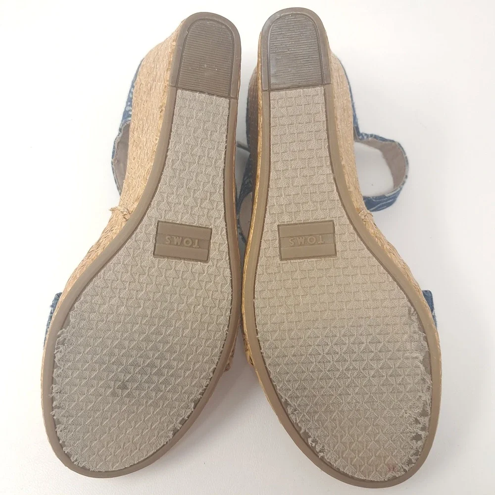 TOMS Clarissa Wedge Sandals Blue Batik Indigo Woven Platform Strappy Womens 8.5